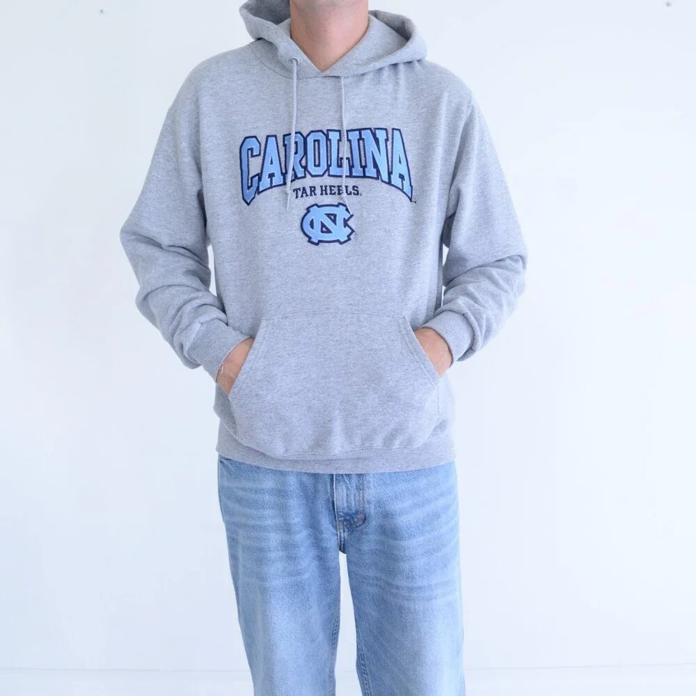 Vintage Champion Carolina Tar Heels Gray Hooded Pullover Sweatshirt Medium